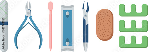 A set of nail care tools on transparent background