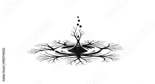 Black and white tree roots and branches.