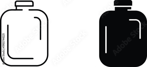 Set of two simple medicine bottles representing liquid storage containers for healthcare and household chemical supplies