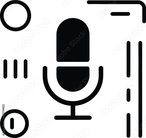 Professional studio microphone icon for podcasting and live broadcasting interface for audio production and recording