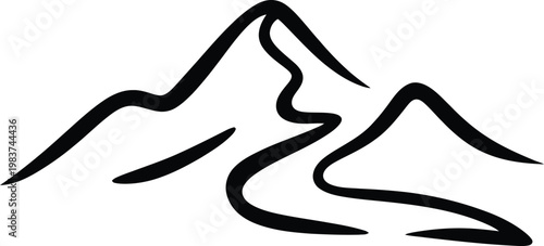 Simple black mountain range silhouette for travel branding and adventure icon and outdoor logo usage