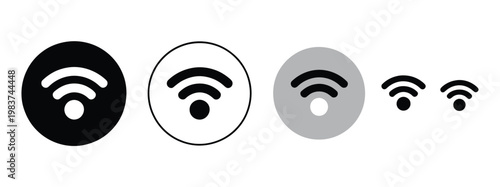 WiFi signal icon vector set, wireless connection symbols including strong, medium, weak, and no signal signs for internet connectivity, network status, mobile apps, UI/UX design, and web interfaces