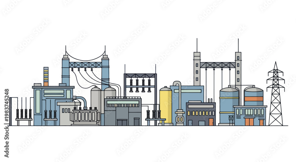 Obraz premium Industrial Power Plant Electrical Substation Infrastructure.