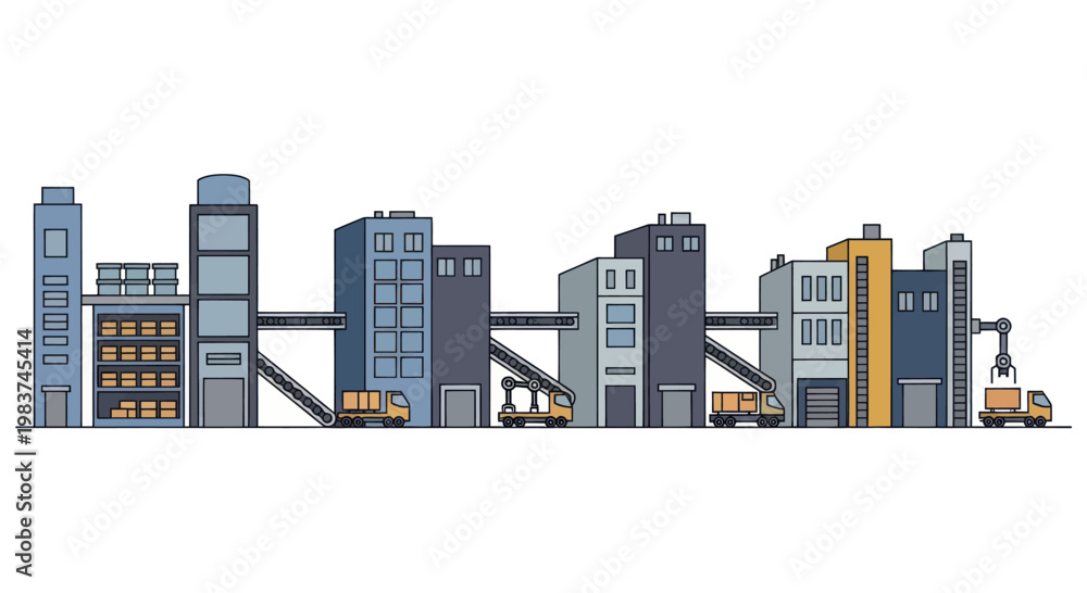 Fototapeta premium Modern Cityscape with Industrial Buildings and Logistics.