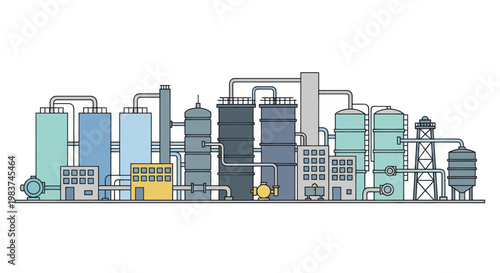 Modern Industrial Chemical Plant with Storage Tanks and Pipelines.