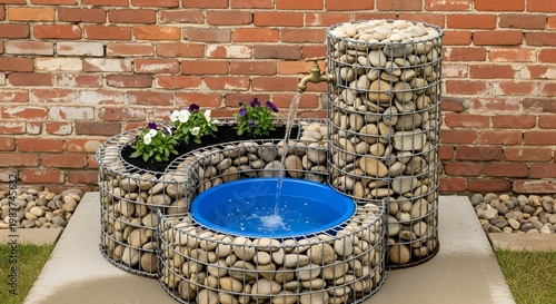 Image 3
Title:
Modern Garden Stone Cascade Fountain with Pebble Shell and Blue Ceramic Basin — Decorative Patio Water Feature with Natural Rock Finish