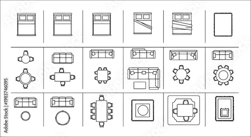 top view interior design elements with furniture and rugs for floor plans