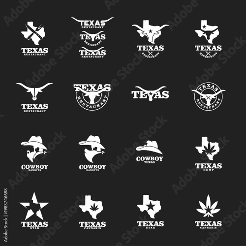 Collection of Texas Themed Logos for Restaurant, Cowboy, Star, and Cannabis - Vector Branding Elements