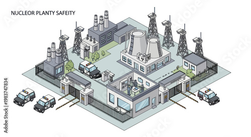 Isometric Nuclear Power Plant Safety Illustration.