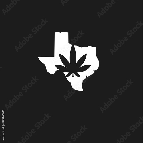 Texas Map with Cannabis Leaf Symbolizing Marijuana Legalization and Culture
