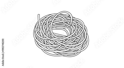 Coiled Spaghetti Pasta Nest Vector Illustration, Hand Drawn Italian Food Sketch for Culinary Design and Menu Graphics