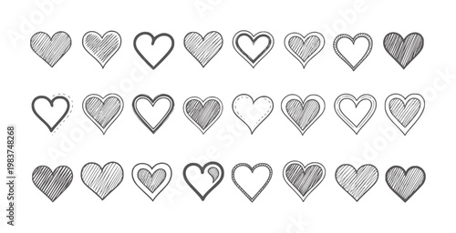 Collection of hand drawn sketchy heart shapes in various styles hearts love romance