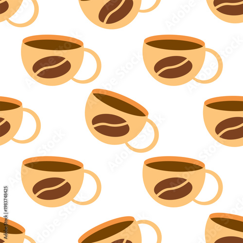 Seamless pattern with coffee cup on white background