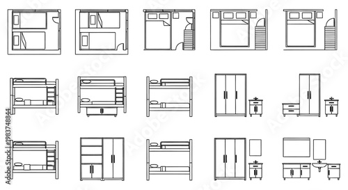 collection of bedroom furniture layouts and bunk bed designs
