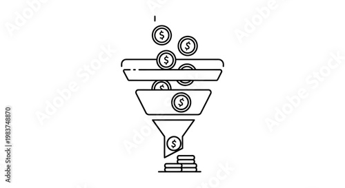 a multi-stage money funnel illustrating financial processes sales conversion and wealth generation through strategic investment and income management.