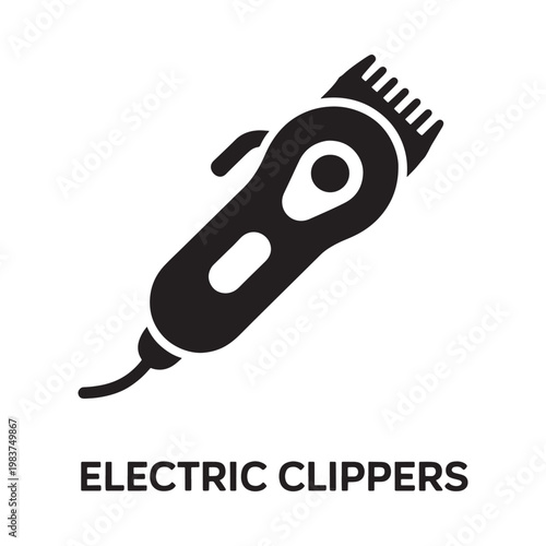 Simple black silhouette of electric hair clippers on a white background