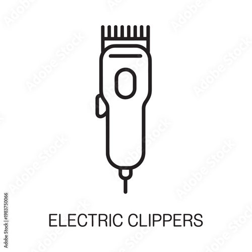 Simple line drawing of electric hair clippers with a white background