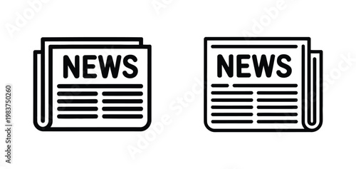 Newspaper icon vector illustration set, news paper symbols representing journalism, media, headlines, and daily news for websites, apps, publishing, and editorial design