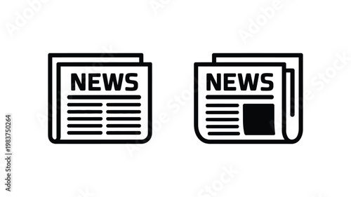 Newspaper icon vector illustration set, news paper symbols representing journalism, media, headlines, and daily news for websites, apps, publishing, and editorial design