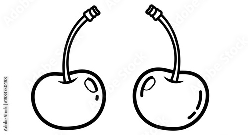 A minimalist vector illustration of two cherries with stems on a white background