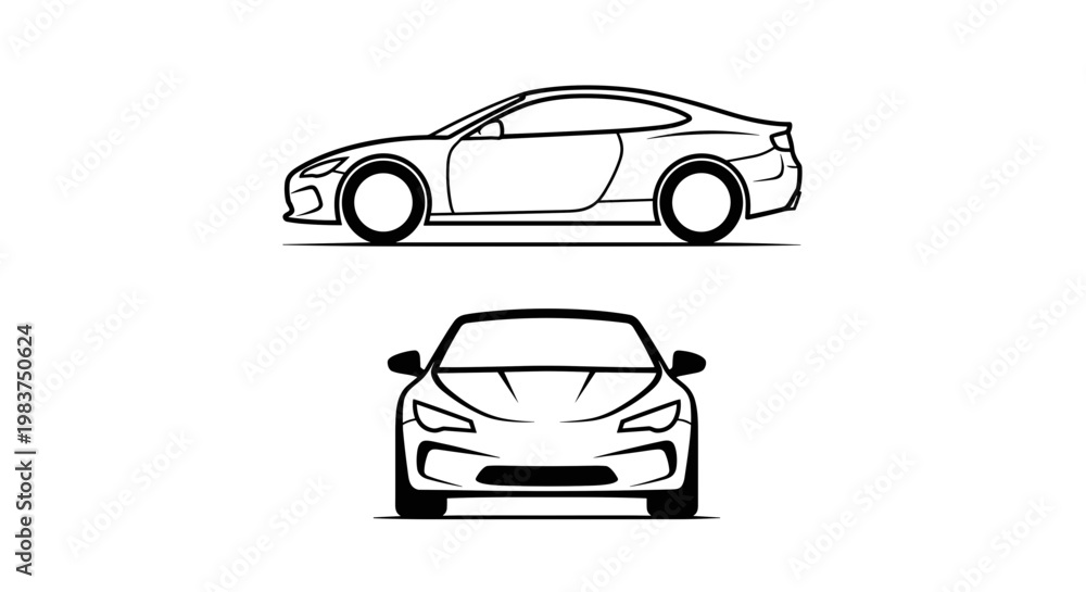 Obraz premium A minimalist vector graphic illustration of a sports car in two views