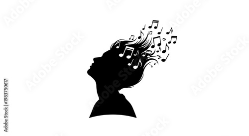 Silhouette of a woman with music notes.