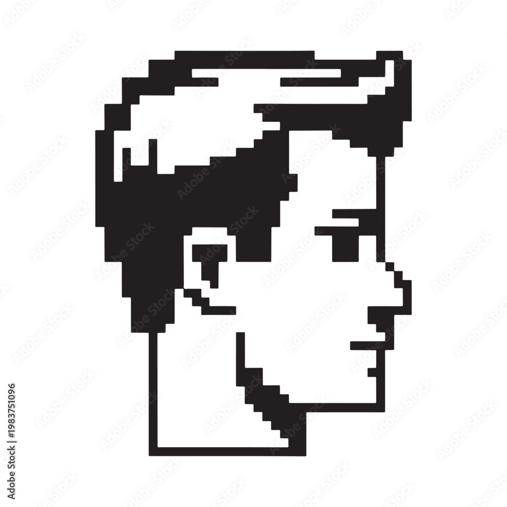 Obraz premium Pixelated profile of a person s face in black and white