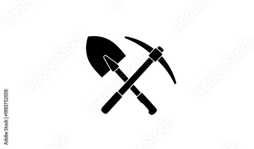 Crossing spade and pickaxe vector icon for mining and excavation