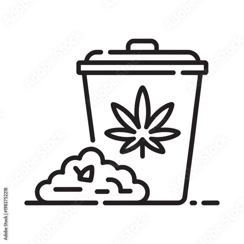 Cannabis waste disposal a trash can with marijuana leaves and smoke
