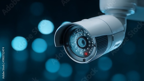 Surveillance Camera with Infrared and Blue Bokeh Background