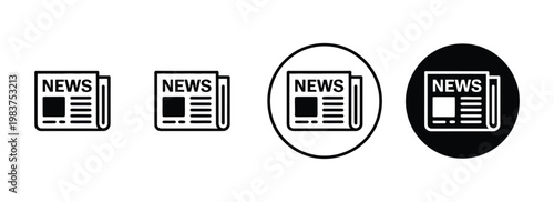 Newspaper icon vector set, news paper symbols representing journalism, media reporting, press, articles, headlines, and information communication for digital and print news design projects