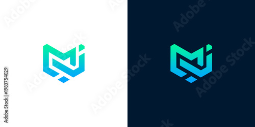 Dynamic and contemporary lettermark logo featuring intertwined M and I initials, crafted with a vibrant blue-green gradient for modern branding identity