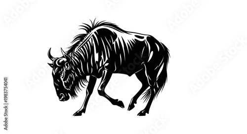 Obraz na plátně Black and White Silhouette of a Wildbeest Animal in Motion