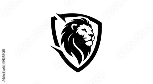 Black Lion Head Emblem Shield Logo Design With Sharp Edges