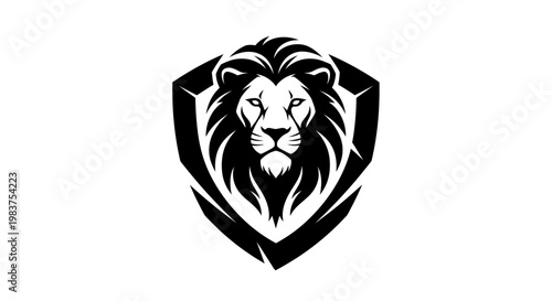 Black Lion Head Logo on Shield Symbolizing Power and Bravery