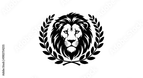 Black Lion Head Emblem with Laurel Wreath Symbolizing Strength and Victory