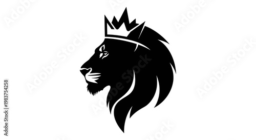 Black Lion Head Silhouette Wearing a Royal Crown Logo Emblem