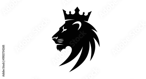 Black Lion Head Silhouette with Crown Symbolizing Power and Royalty
