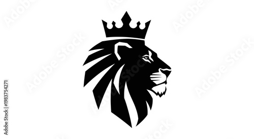 Black Lion Head Wearing a Crown, Symbolizing Power, Strength, and Royalty