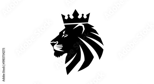 Black Lion Head with Crown Emblem Symbolizing Power and Royalty