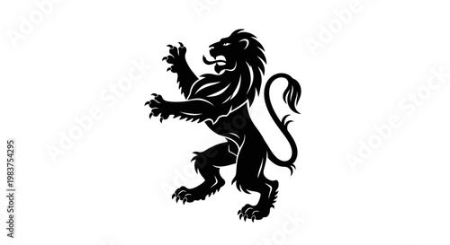 Black Lion Silhouette Heraldic Rampant Symbol Majestic Animal Powerful Claw