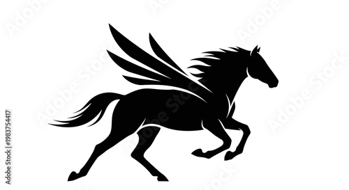 Black Pegasus Silhouette Icon Symbolizing Mythical Power and Swiftness in Flight