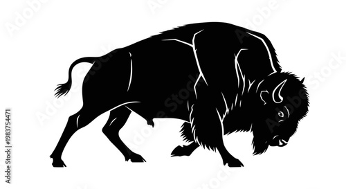 Black Silhouette Bison Buffalo Animal Illustration, Bison Silhouette Animal Illustration, Bison Icon Silhouette, Bison Illustration