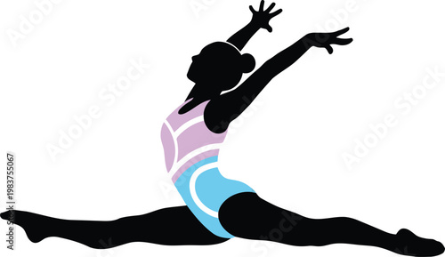 Gymnast performing a split leap silhouette isolated on white background for sports and fitness design