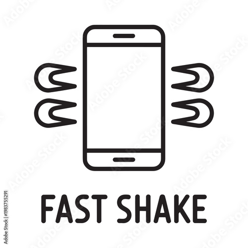 Simple line drawing of a smartphone with shaking indicators and text
