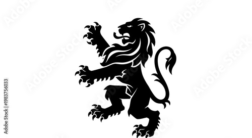 Black Silhouette Lion Rampant Heraldic Symbol Majestic Creature