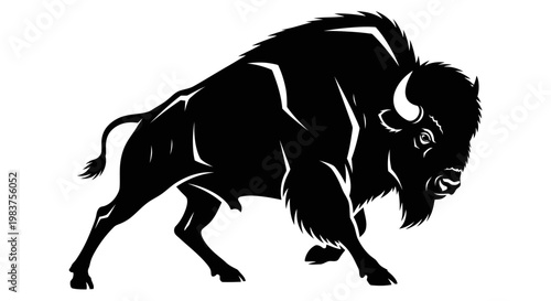 Εκτύπωση καμβά Black Silhouette of a Fierce Bison with Sharp Horns and Mane