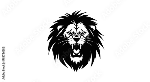 Quadro em tela Fierce Roaring Black Lion Head Emblem with Sharp Teeth and Mane
