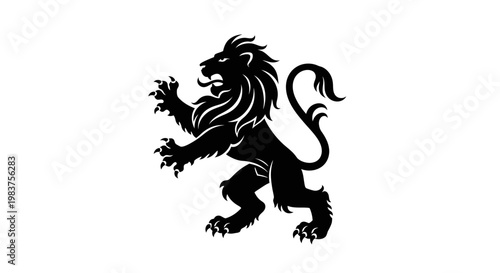 Konstfotografi Black Silhouette Rampant Lion Symbolizing Strength, Courage, Royalty, and Herald