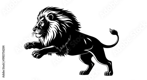 Photos Dynamic Black Lion Silhouette in Action Pose Majestic Animal Illustration